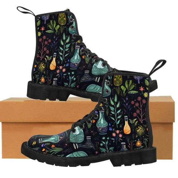 Dark Forest Women’s Canvas Boots | Witchy Design, Tincture, Potions - Picture 1 of 4
